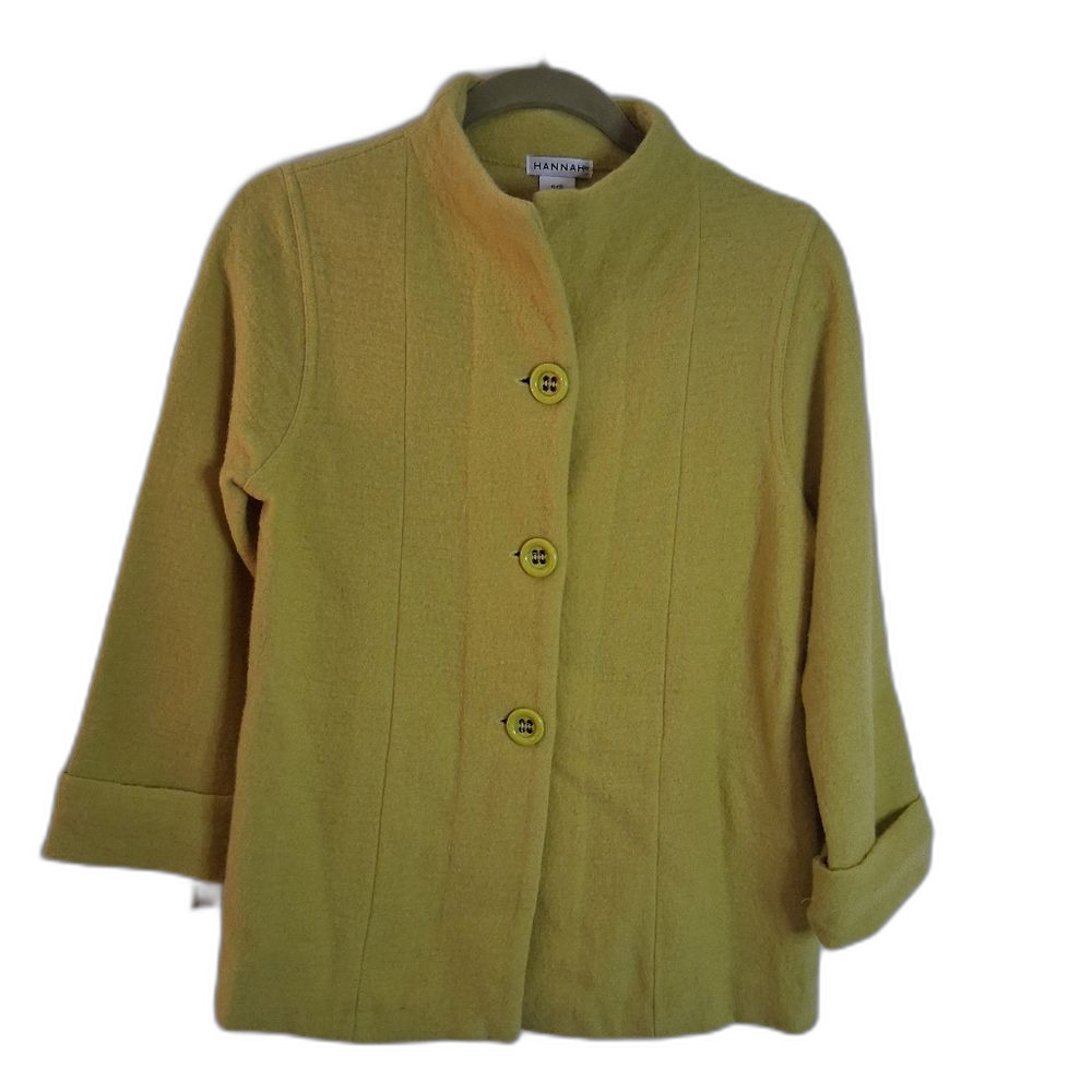 Hannah Women's Chartreuse Boiled Wool Button Up Coat Jacket Unlined